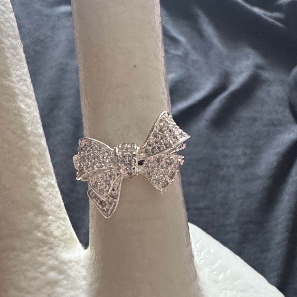 Silver Bow Pave Ring - Sparkling Bow Statement size 8